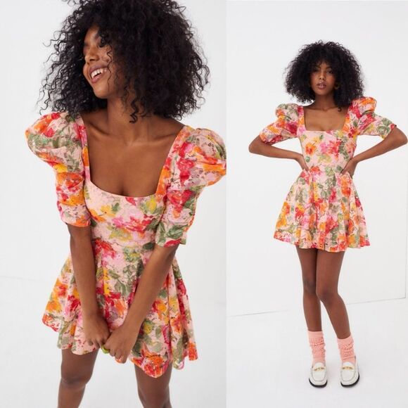 For Love And Lemons Dresses & Skirts - For Love and Lemons Dasha Floral Puff Sleeve Mini Dress Medium